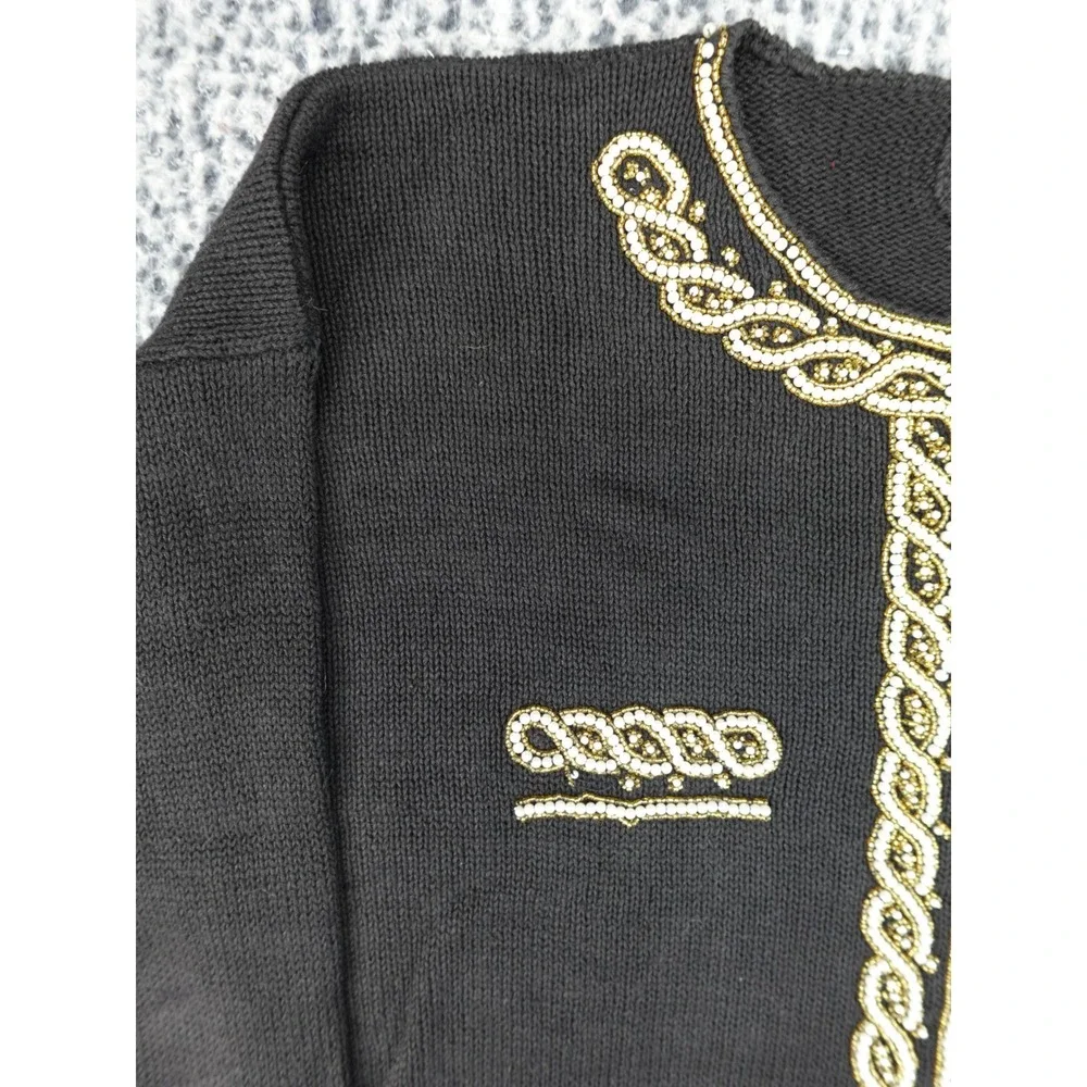 Victoria Harbour Beaded Sweater Womens Large‎ Black Gold Faux Pearl Ramie Cotton